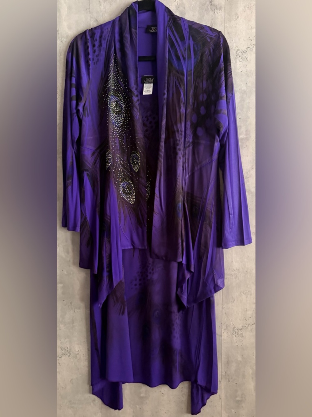 Jostar Purple Beaded Animal Print Rhinestone Embellished Jacket 2pc Dress Sz M